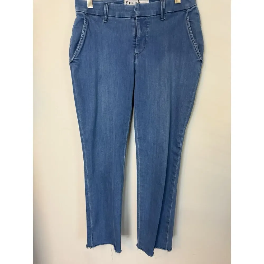 Frank & Eileen Wicklow Blue Denim Italian Chino Crop Raw Hem Mid-Rise Size 4